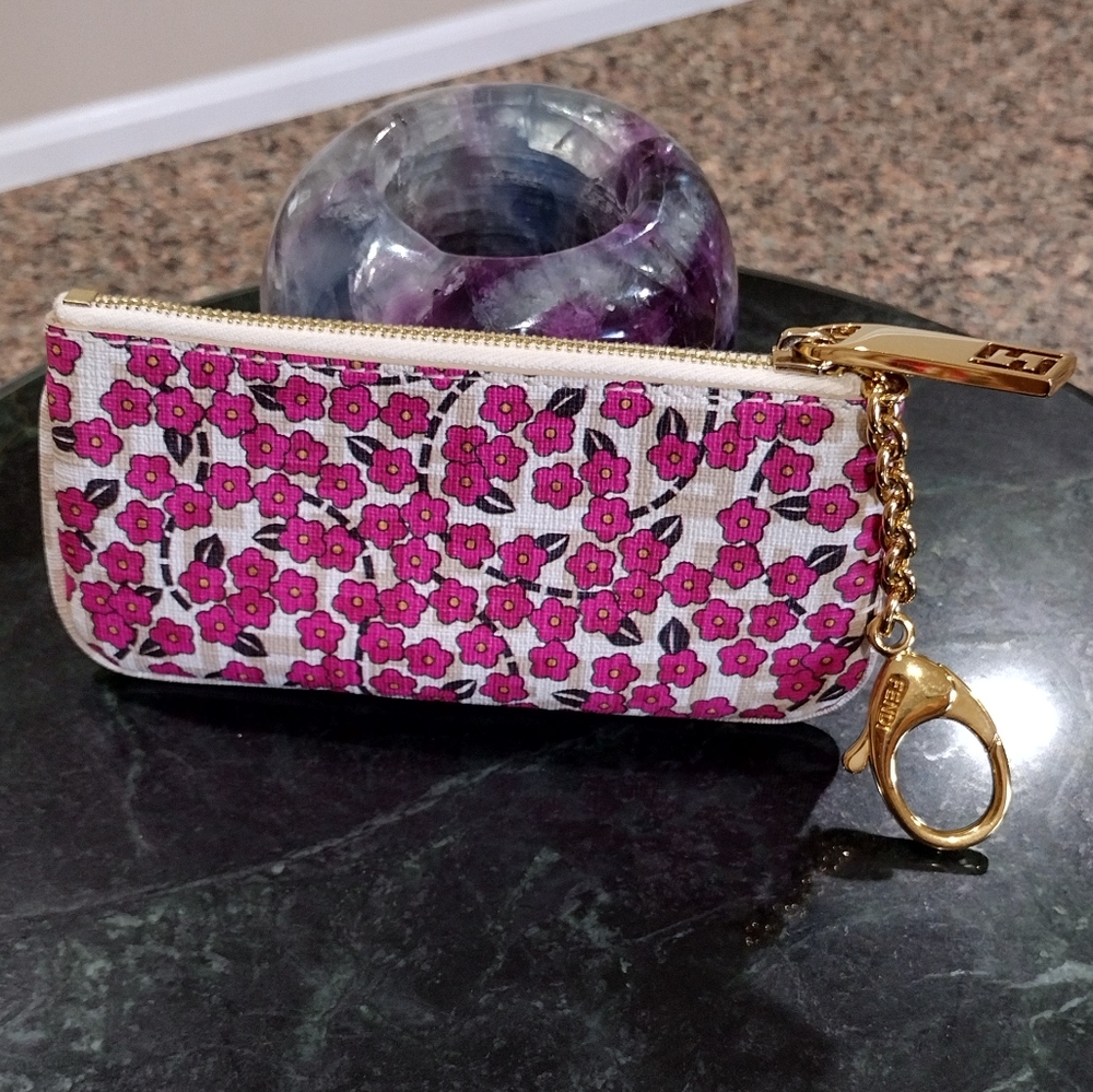 Fendi Pink Floral Wallet with Gold Accents